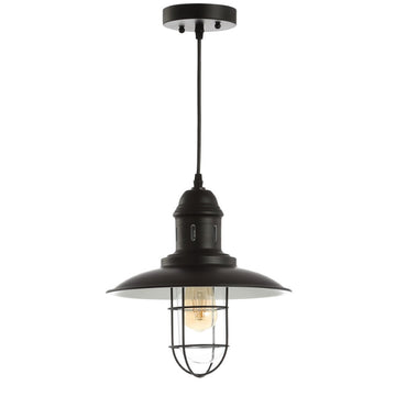 Deere 12" Adjustable Iron/Glass Cage Light LED Pendant - JONATHAN Y